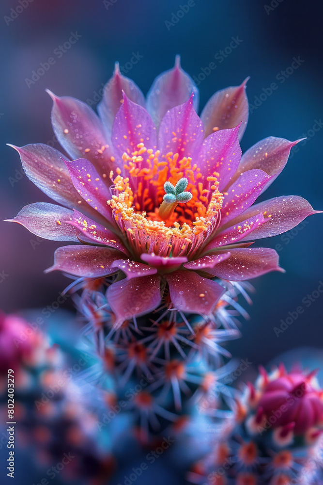 Aufkleber A peyote cactus transforming into a kaleidoscope of colors and shapes in a dynamic display,