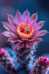 A peyote cactus transforming into a kaleidoscope of colors and shapes in a dynamic display,