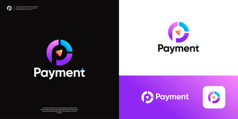 Circle letter P arrow symbol payment logo design.