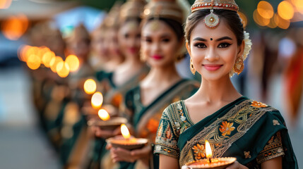 Apsara Dancers Holding Candles in Traditional Dress