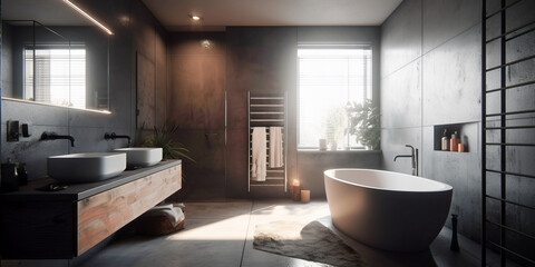 Stylish interior of bathroom in modern house.