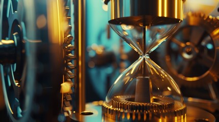 Detailed high-res photo focusing on the moment of rotation for an hourglass, highlighting the precise engineering that allows for smooth flipping