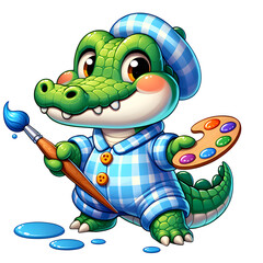 Fototapeta premium cartoon illustration ( PNG 300 dpi ) , Crocodile has become an artist!