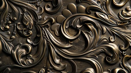 Detailed image of a bronze surface with a complex embossed pattern, emphasizing the craftsmanship involved in creating the raised designs that give it a unique character
