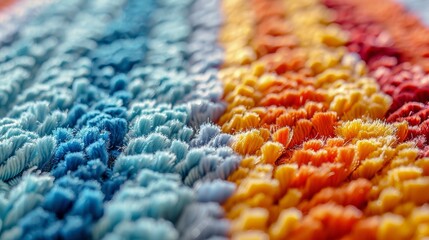 Close-up of a vibrant, textured bathroom rug captured in high-resolution, displaying the color richness and fabric softness essential for comfort