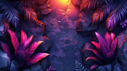 Flowers and Rocks Painting With Light in the Middle. Generative AI