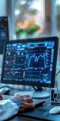 Healthcare professional using a telehealth platform, close-up of a medical monitor displaying patient vitals