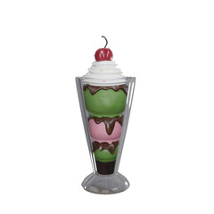 green tea and strawberry ice cream top with wipcream and cherry