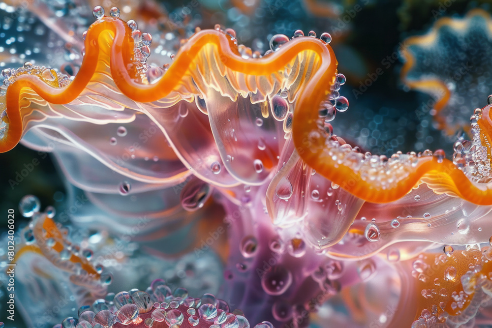 Aufkleber abstract representation of psychedelic mushrooms, their stems transforming into fluid glass-like str