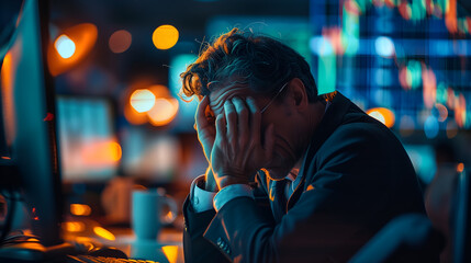 Obraz premium A man staring at a computer screen displaying stock prices