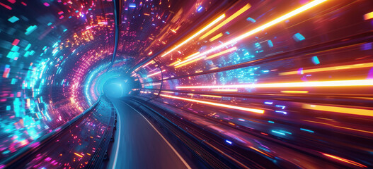 fast futuristic image in tunnel with lights