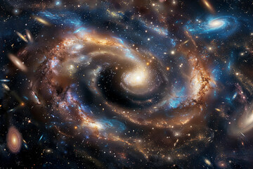 Fototapeta premium A black hole is in the center of a colorful galaxy