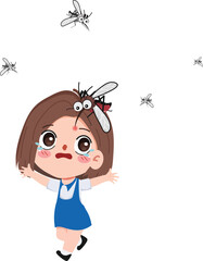 Children running away running from a dengue mosquito. Healthcare and medical concept.