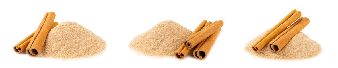 Cinnamon sugar isolated on white background. Homemade cinnamon sugar in a bowl on background. Brown...