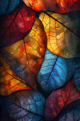 A series of tobacco rustica leaves, each leaf a different shard of stained glass in a kaleidoscopic window,