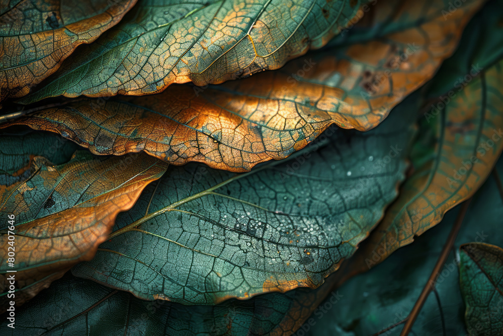 Poster tobacco rustica leaves interwoven with luminous threads, symbolizing connection to ancestral spirits