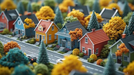 Model City With Houses and Trees. Generative AI