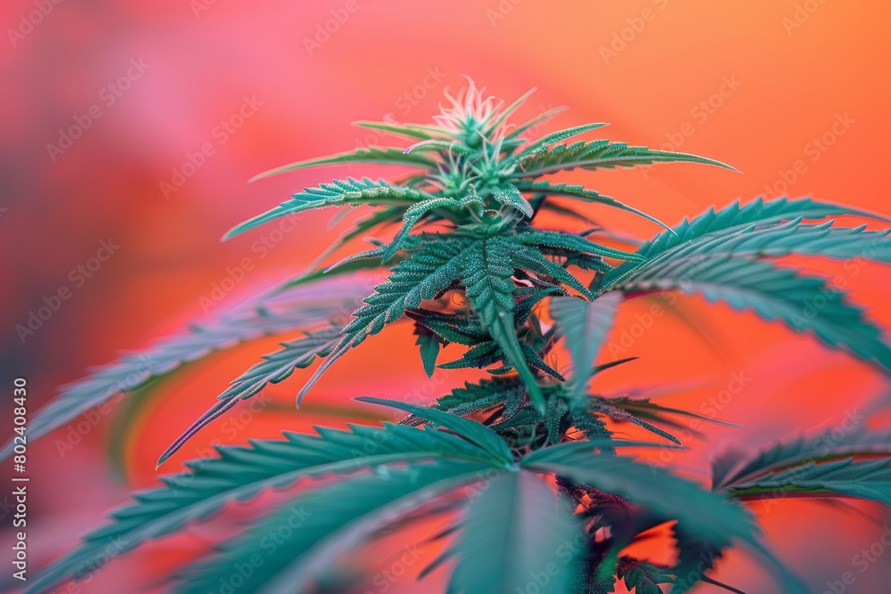 Aufkleber a pop art style image of cannabis, with bold blocks of color that pop against a minimalist backgroun