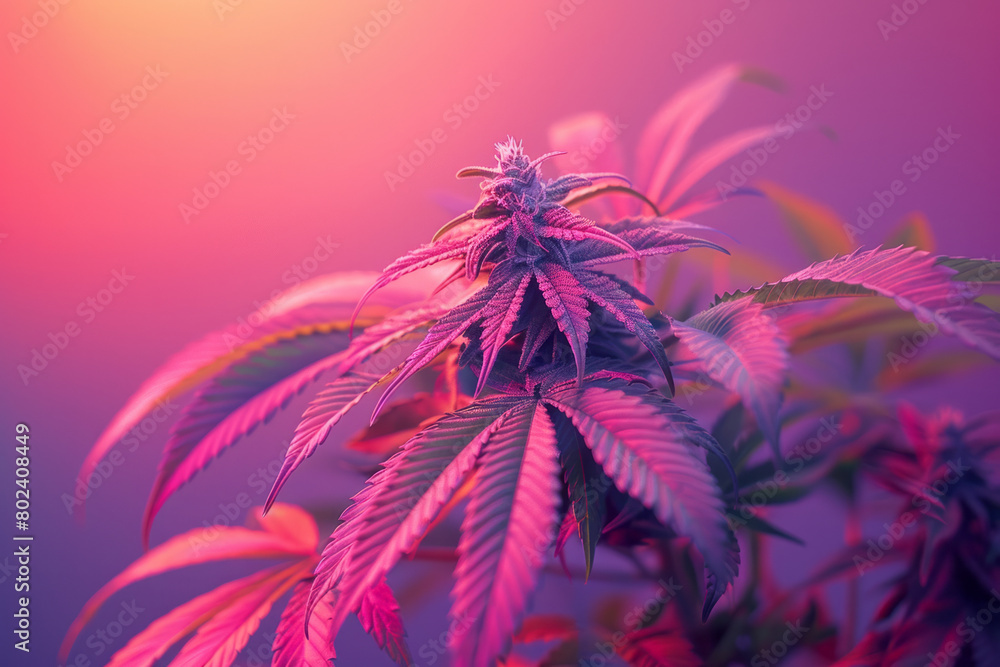 Poster a pop art style image of cannabis, with bold blocks of color that pop against a minimalist backgroun
