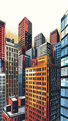 Fototapeta premium Illustrated cityscape with high-rise buildings against the sky
