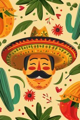 Mexican Man With Mustache and Sombrero
