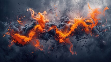 Multiple flames in orange and black hues burning brightly against a dark backdrop