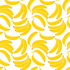 Tropical fruits yellow bananas are chaotically scattered on a white background, forming a seamless pattern.  © Sagittarius_13