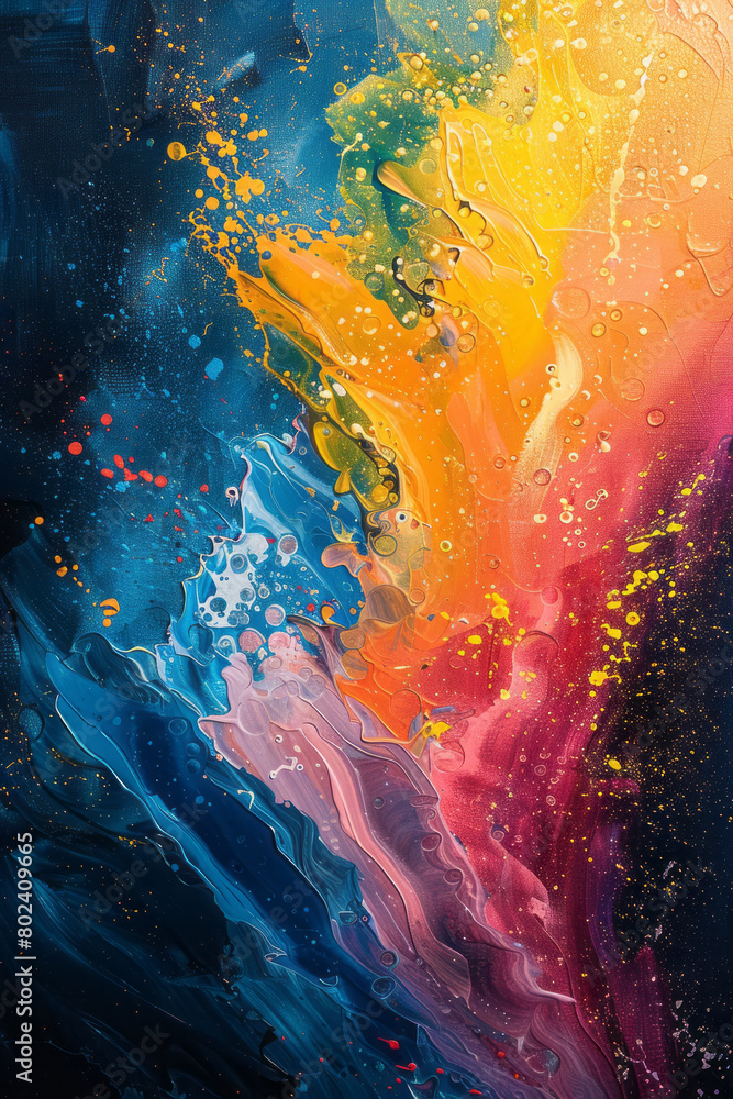 Poster abstract canvas with a splash and drip technique, suggesting the force of moving quickly,