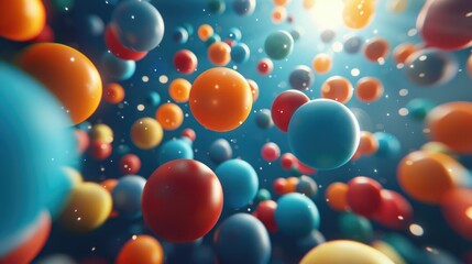 Numerous vibrant balls of different colors floating in mid-air