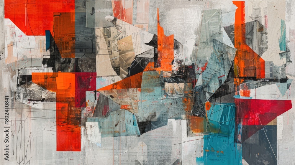 Poster a lively painting filled with a variety of colors and shapes, creating a dynamic and visually engagi
