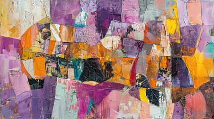 Obraz premium An abstract painting filled with a variety of bright and bold colors, creating a visually dynamic and complex composition