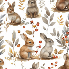 pattern with rabbits cartoon style
