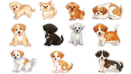 group of dogs, Sticker Pack of a Cute Dog On a Transparent Background 
