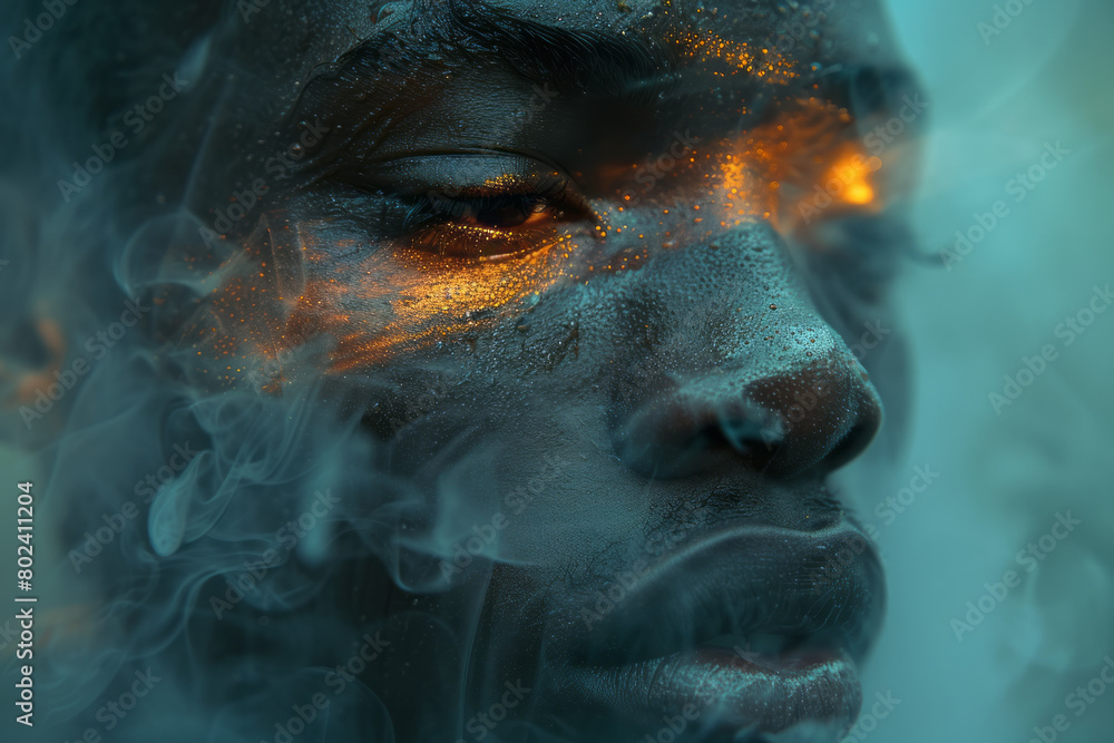 Poster a ghostly visage created by projecting a faint light directly onto the face, with soft edges and dif