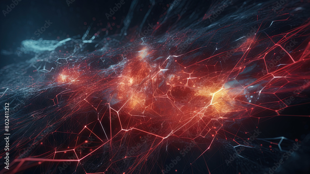 Aufkleber Abstract technology burst with glowing wires and particles in motion. Technology and science dynamic background.