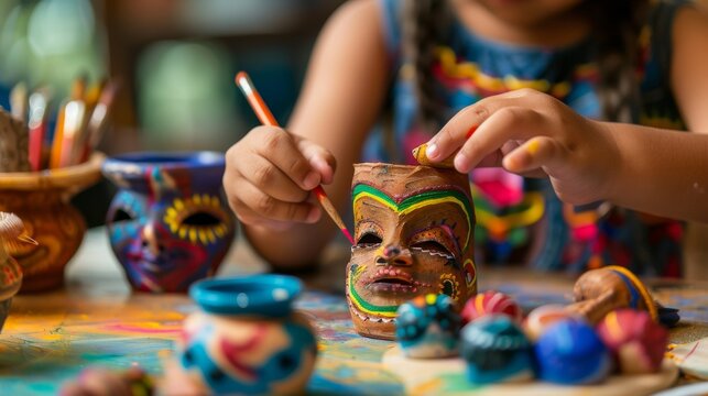 Child Painting Mask on Table