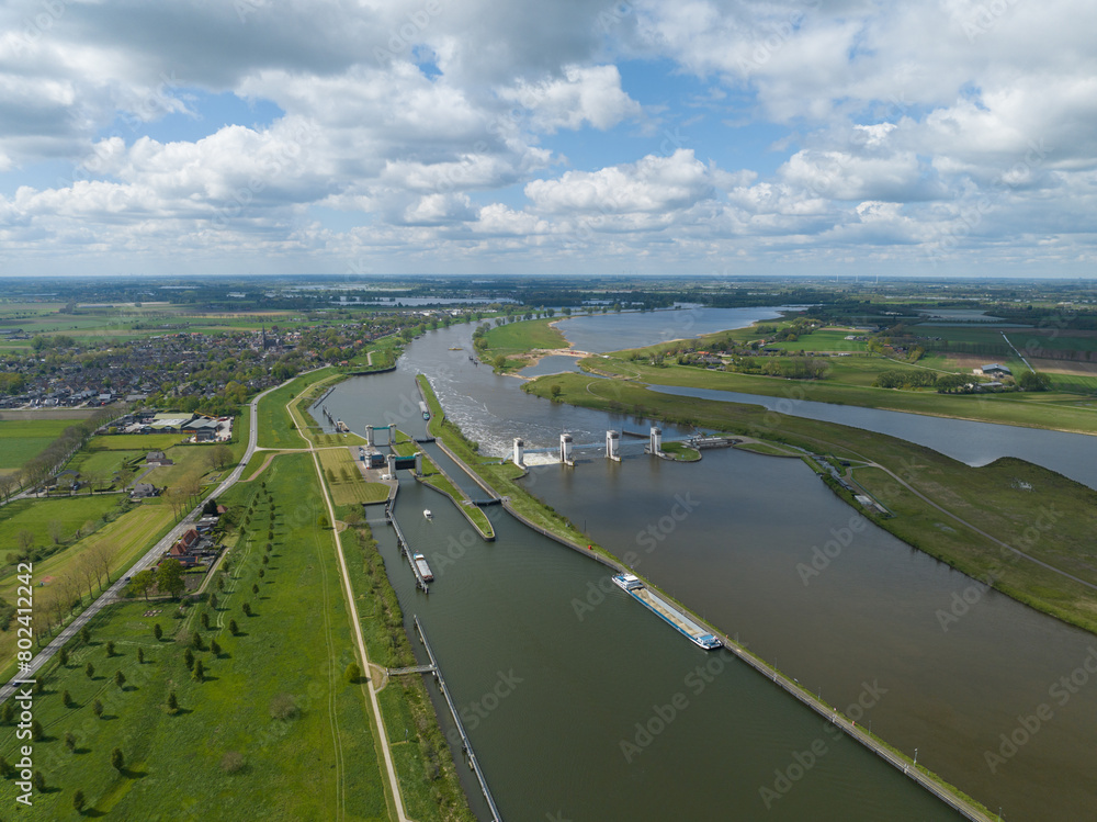 Wall mural drone view of hydroelectric power station