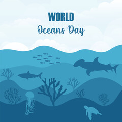 world oceans day vector illustration. it is suitable for card, banner, or poster
