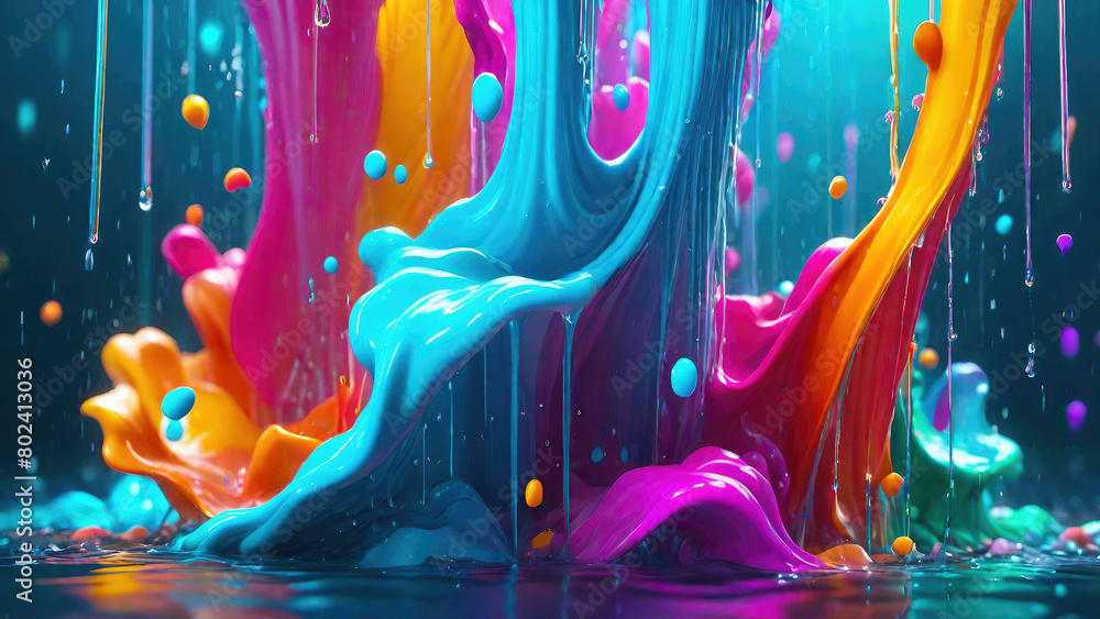 Poster vibrant color splash and water splash background in underwater scene.