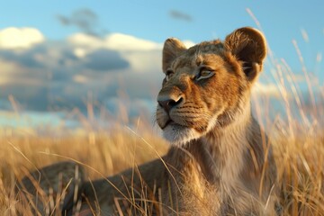 Big female lion in savannah