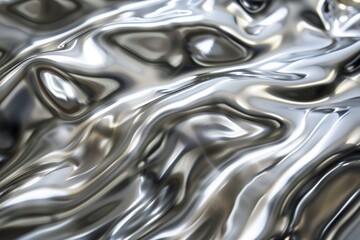 This image captures a fluid silver metallic surface with liquid-like ripples and reflections