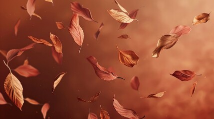 Falling leaves on brown background.