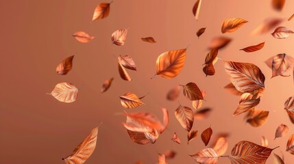 Falling leaves on brown background.