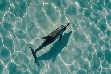 Obraz premium Aerial view of dolphin in blue pacific ocean