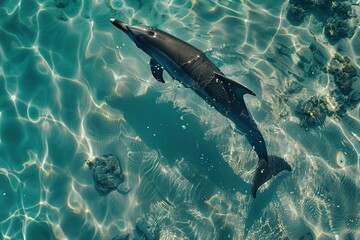 Aerial view of dolphin in blue pacific ocean