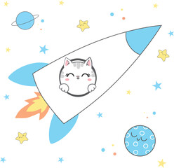 cute cat sketch vector illustration, print design cat, children print.