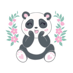 Hand drawn Cute panda. Handwritten Sweet Cute.