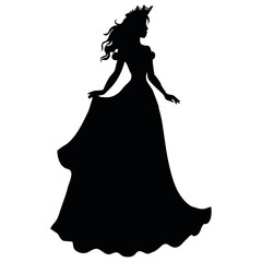 the silhouette of a princess in a long fluffy dress with a crown on her head. © Vladimir