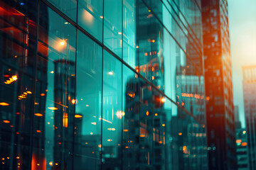 Abstract bokeh, building and blurred architecture background for design, finance and financial...