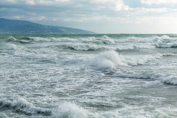 View of a stormy seascape of waves and the Black Sea